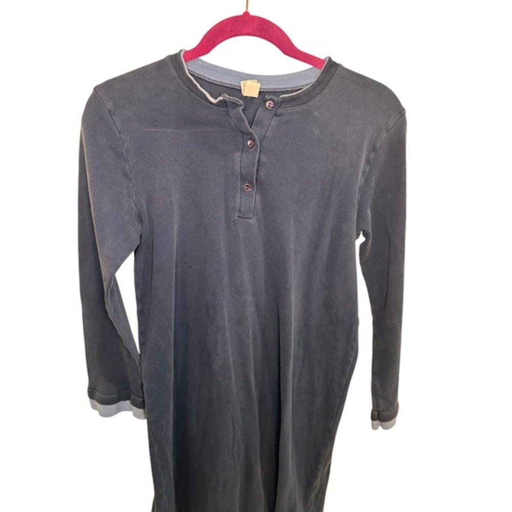 Calida Henley‎ Nightgown Long Sleeve Navy Blue Cotton Vintage 80s Sleep Shirt XS